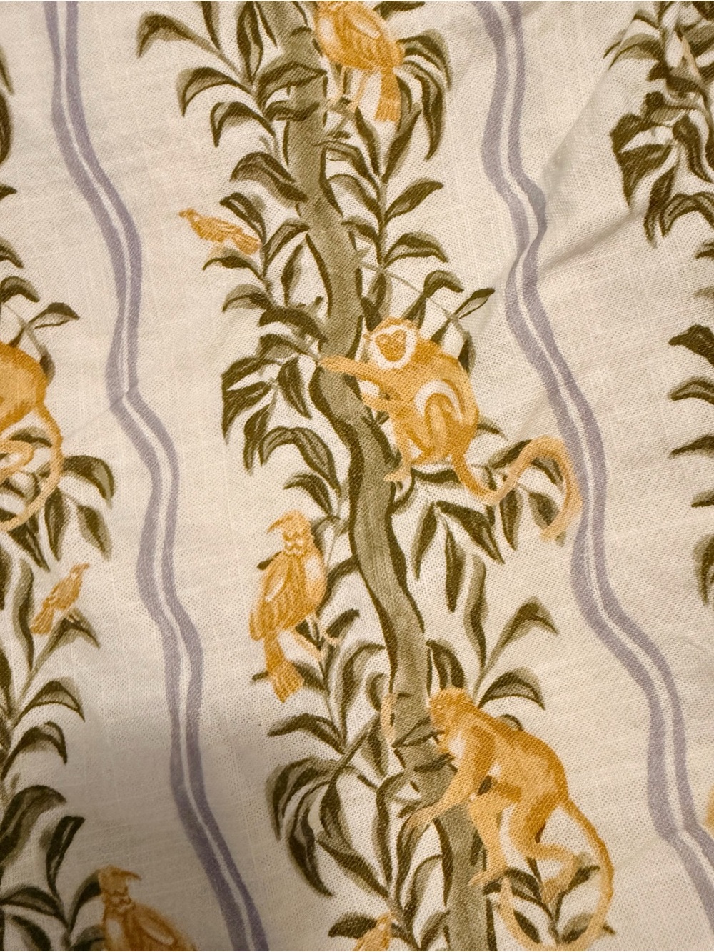 Monkey SHOWER CURTAIN Top in Cream and Mustard